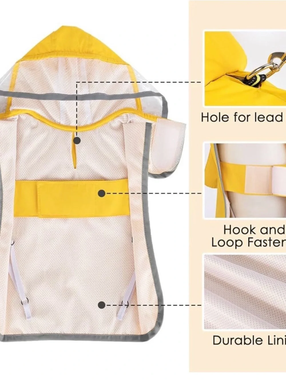Yellow Dog Raincoat with Hood - Waterproof Jacket, Small